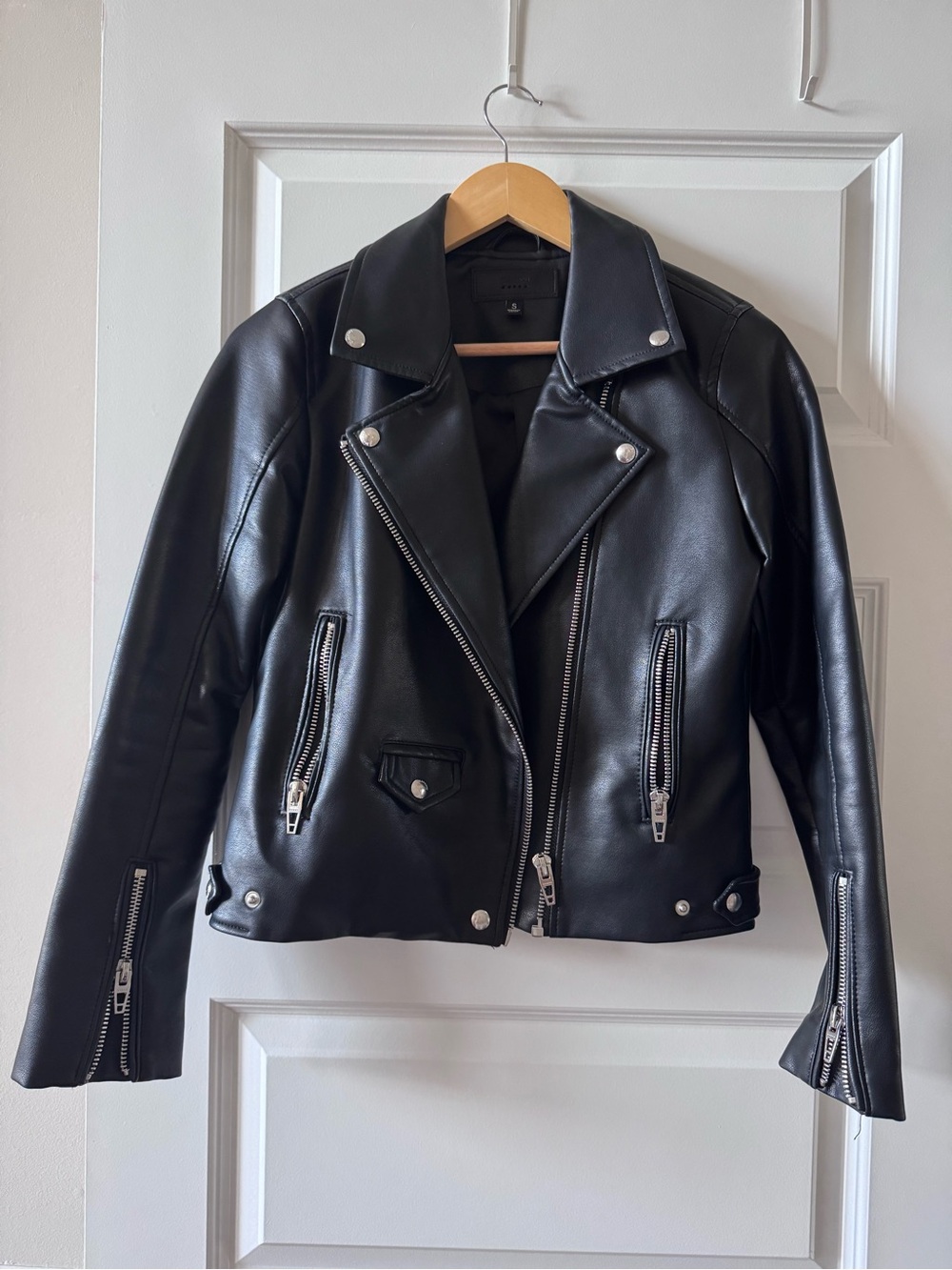 Black Faux Leather Moto Jacket by Black - Silver Hardware
